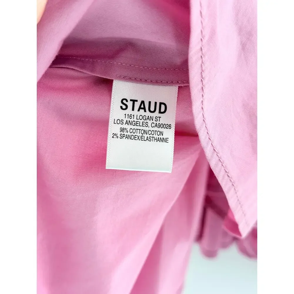 Staud Shelby Long Sleeve Plunging V-Neck Blouse Top Quartz Pink Women's XS
